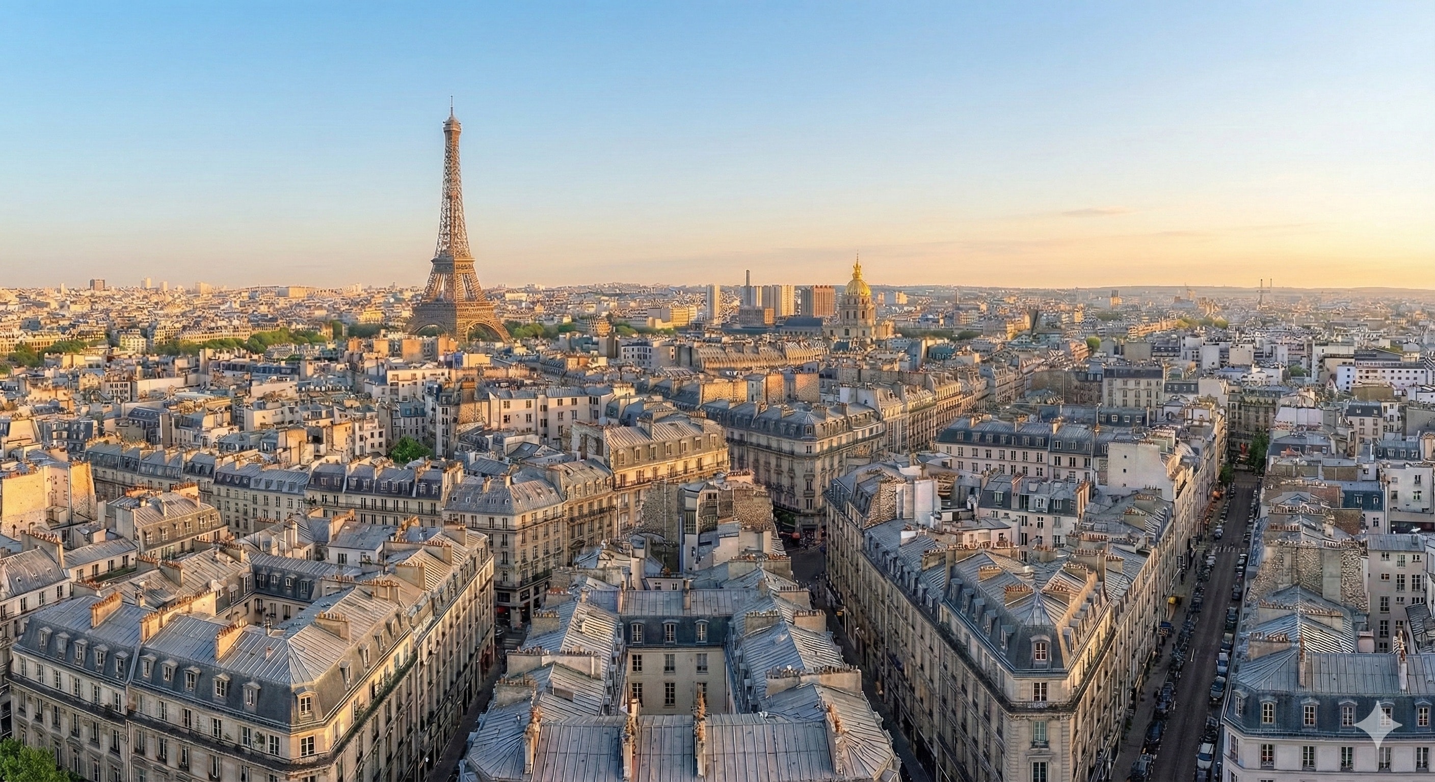 Toits de Paris avec la Tour Eiffel au coucher de soleil